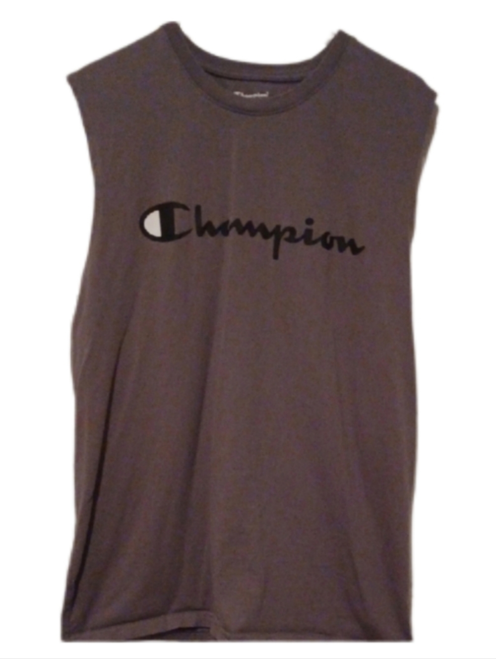 -- Champion Gray Muscle Tank with Black Script Logo Men's Size XLarge Casual